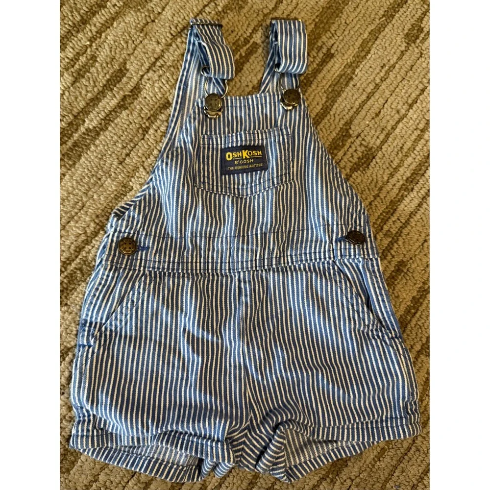 VTG OshKosh B'Gosh Railroad Pinstripe Shorts Overalls Made in USA Vestbak 24M